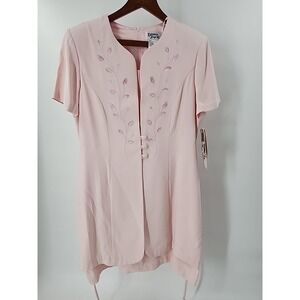 Dawn Joy II Pink Embroidered Mock Jacket Dress Womens 14P Petite NWT Vintage 90s